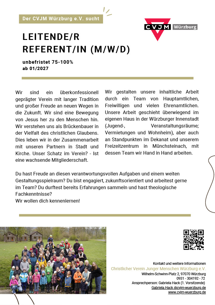 Stellenanzeige CVJM Würzburg
